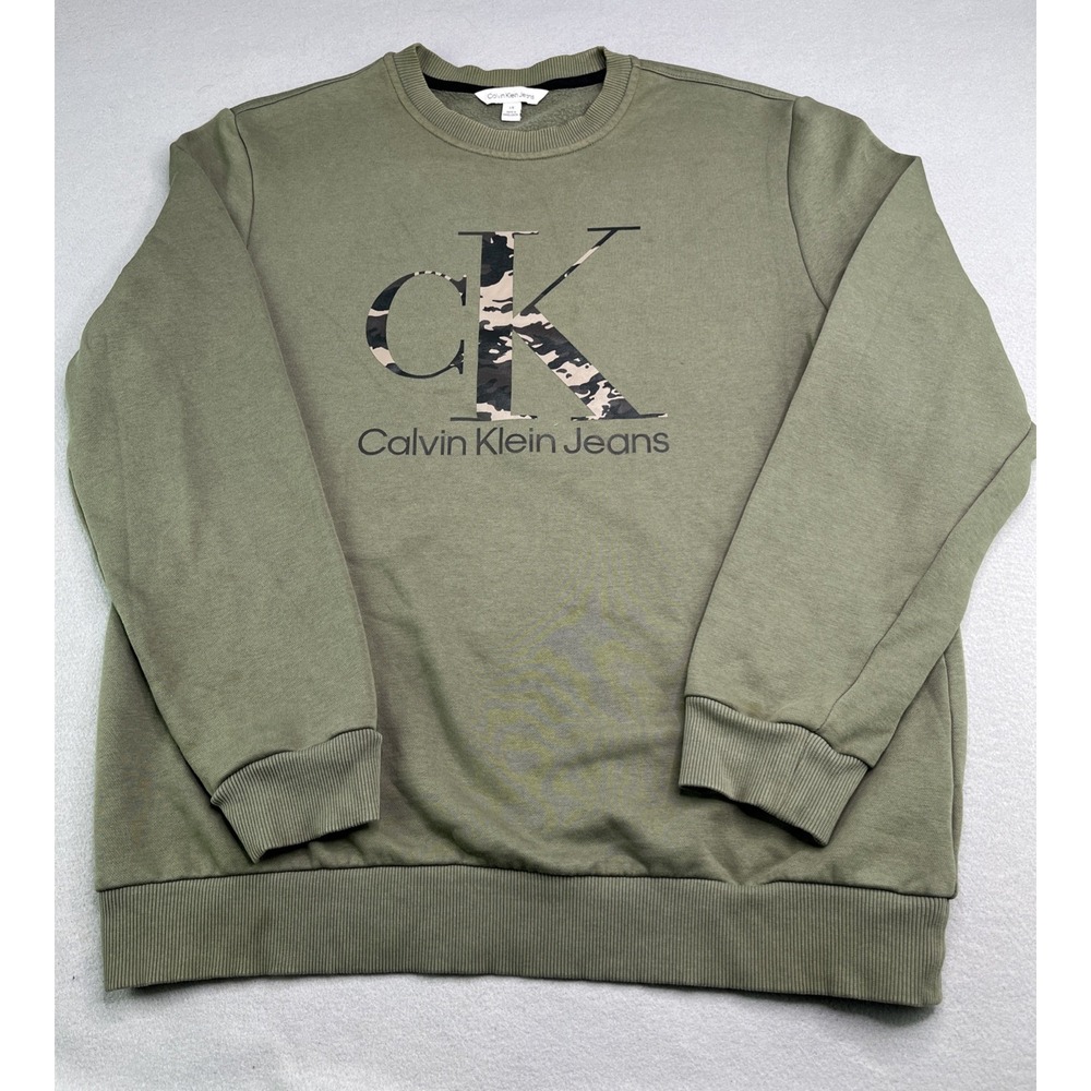 Calvin Klein Jeans CK Logo Graphic Print Green Crewneck Fleece Sweatshirt Large